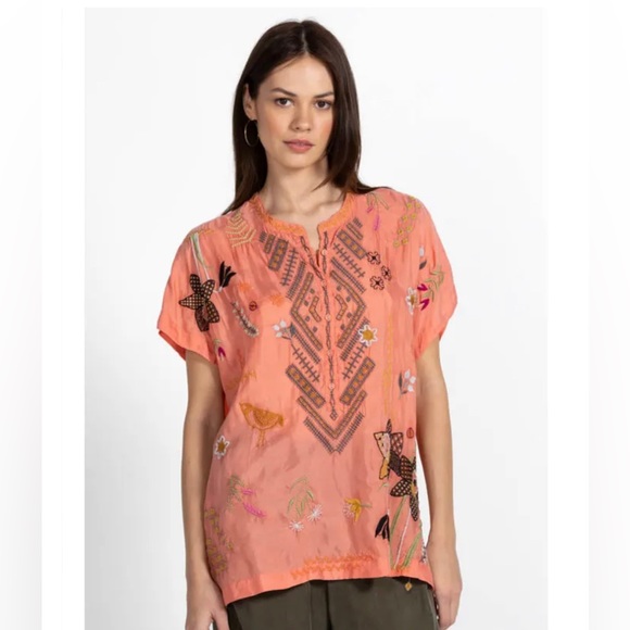 Johnny Was Perla Blouse Desert Flower - NWT -  ‘23 Spring Line - Coral Peach - Picture 3 of 11